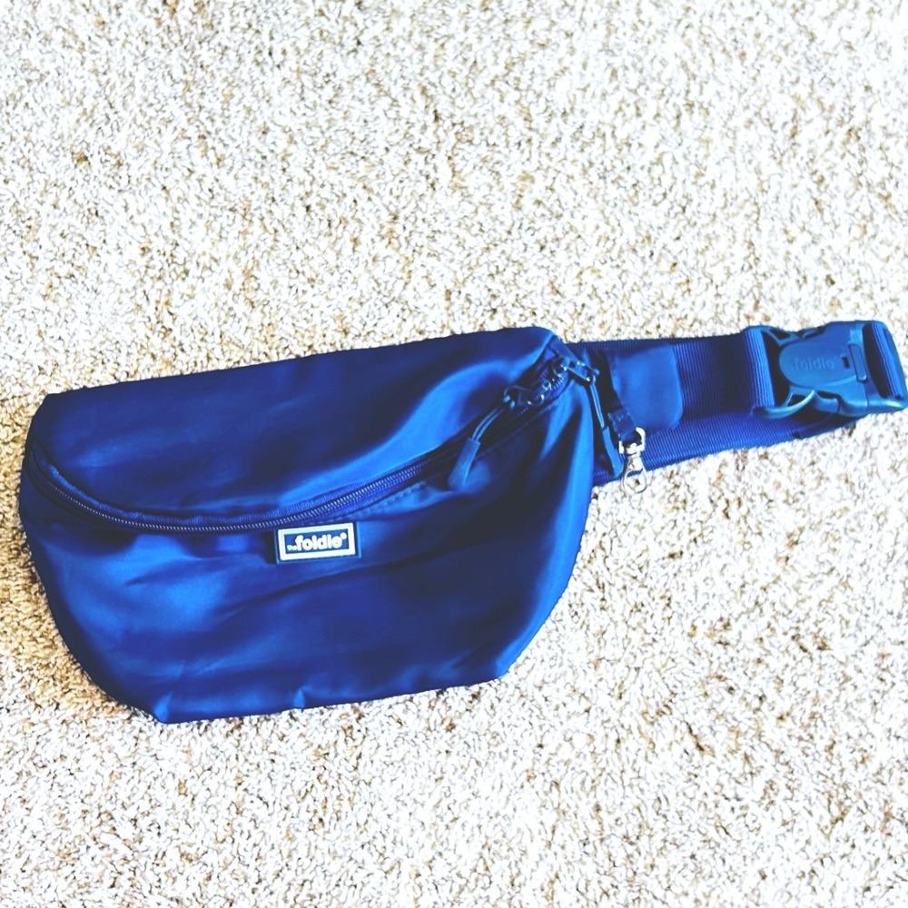 The Foldie Belt Bag Navy Blue Nylon RFID Safe Travel Waist Pack Crossbody